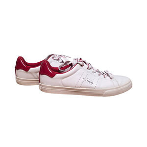 Women’s 9.5 Tommy Hilfiger Shoes White  Red Faux Leather Preppy Logo 90s Retro